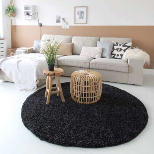 Tapis Rond poils longs Shaggy Trend - gris anthracite - sfeer