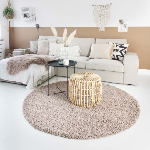 Tapis Rond poils longs Shaggy Trend - beige - sfeer