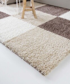 Tapis poils longs carreaux Shaggy Trend - Moka