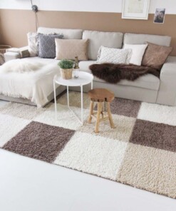 Tapis poils longs carreaux Shaggy Trend - Moka