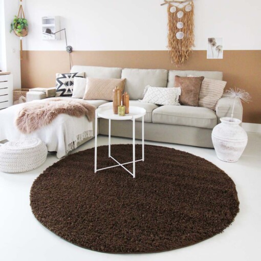 Tapis Rond poils longs Shaggy Trend - marron - sfeer