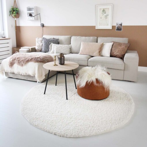 Tapis Rond poils longs Shaggy Trend - Crème - sfeer