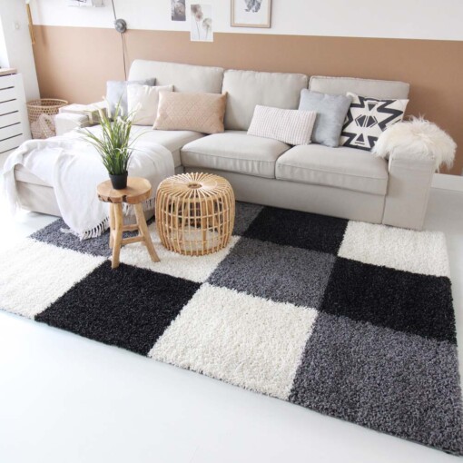 Tapis poils longs Shaggy Trend - noir/blanc