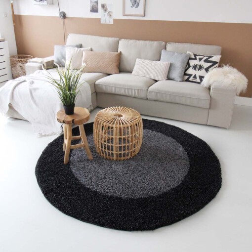 Tapis Rond poils longs avec Bordure Shaggy Trend - gris anthracite - sfeer