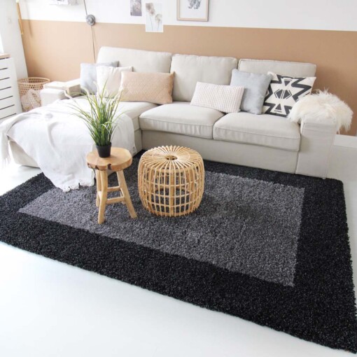 Tapis poils longs avec Bordure Shaggy Trend - gris anthracite