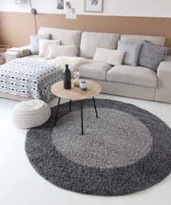 Tapis Rond poils longs avec Bordure Shaggy Trend - gris - sfeer