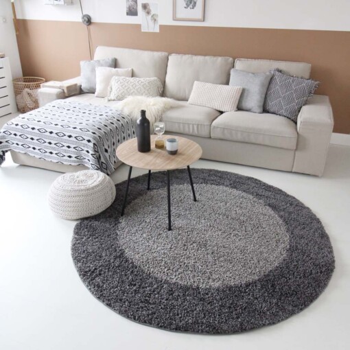 Tapis Rond poils longs avec Bordure Shaggy Trend - gris - sfeer