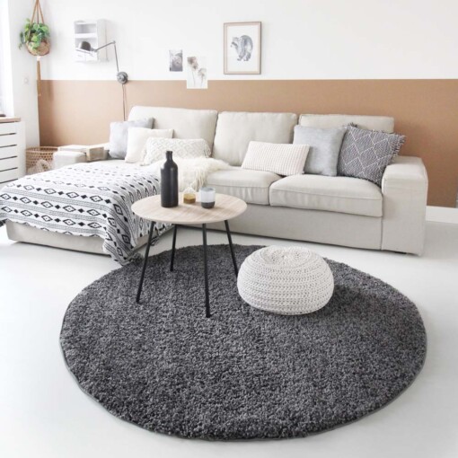 Tapis Rond poils longs Shaggy Trend - gris