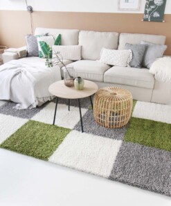 Tapis poils longs Shaggy Trend - carreaux vert