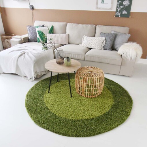 Tapis Rond poils longs avec Bordure Shaggy Trend - vert - sfeer