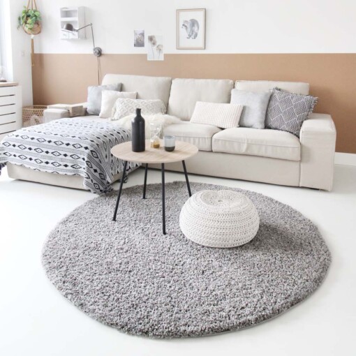 Tapis Rond poils longs Shaggy Trend - gris clair - sfeer