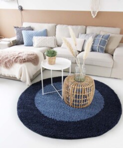 Tapis Rond poils longs avec Bordure Shaggy Trend - bleu - sfeer