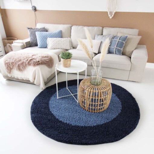 Tapis Rond poils longs avec Bordure Shaggy Trend - bleu - sfeer