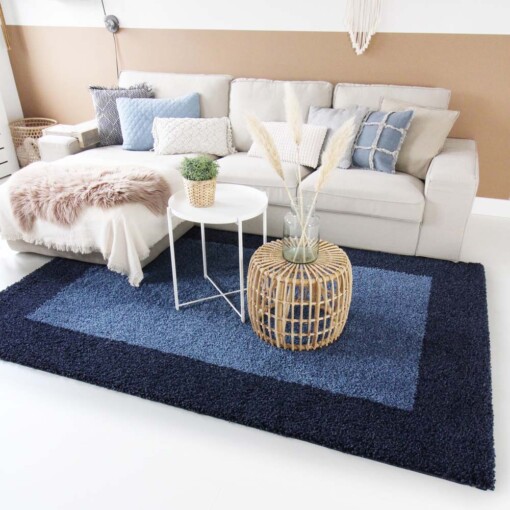 Tapis poils longs avec Bordure Shaggy Trend - bleu