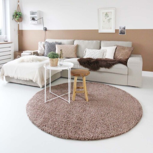 Tapis Rond poils longs Shaggy Trend - Moka - sfeer