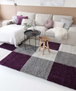 Tapis poils longs carreaux Shaggy Trend - violet