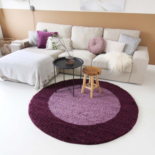 Tapis Rond poils longs avec Bordure Shaggy Trend - violet - sfeer