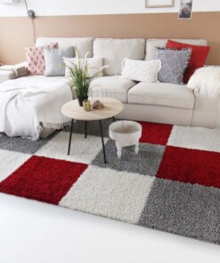 Tapis poils longs carreaux Shaggy Trend - rouge