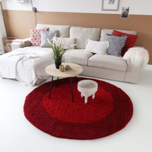 Tapis Rond poils longs avec Bordure Shaggy Trend - rouge - sfeer