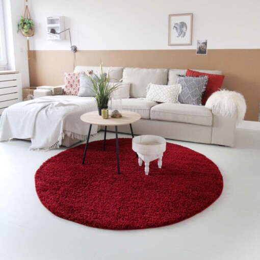 Tapis Rond poils longs Shaggy Trend - rouge - sfeer