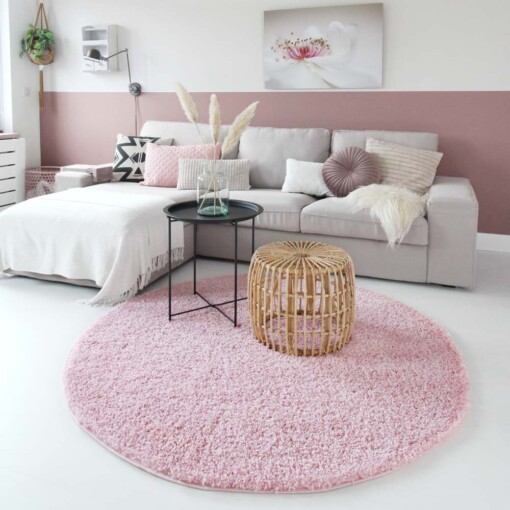 Tapis Rond poils longs Shaggy Trend - rose clair - sfeer