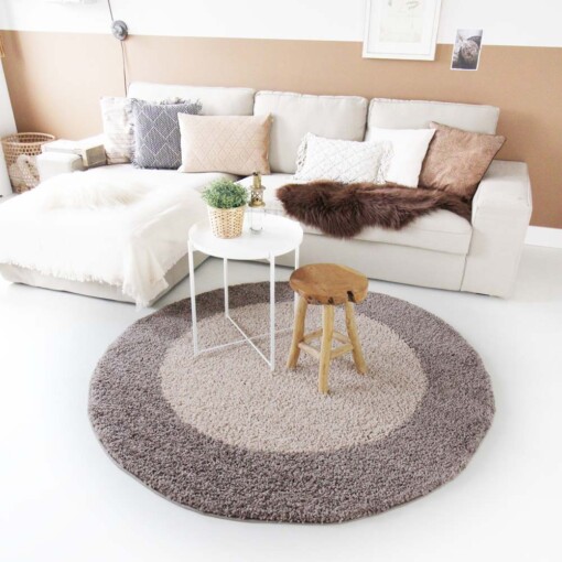 Tapis Rond poils longs avec Bordure Shaggy Trend - taupe - sfeer