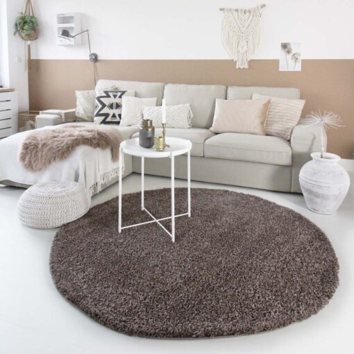 Tapis Rond poils longs Shaggy Trend - taupe - sfeer