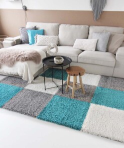 Tapis poils longs carreaux Shaggy Trend - turquoise - sfeer