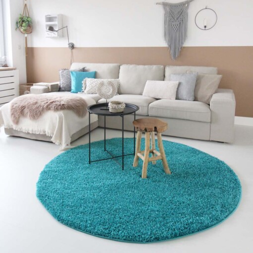 Tapis Rond poils longs Shaggy Trend - turquoise - sfeer