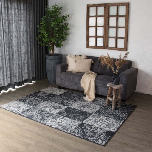 Tapis patchwork Factum - noir/gris - sfeer