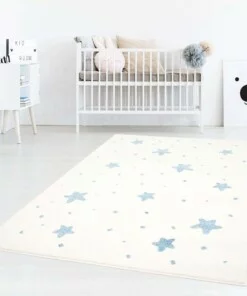 Tapis enfant petites étoiles 3D - Crème/bleu - sfeer