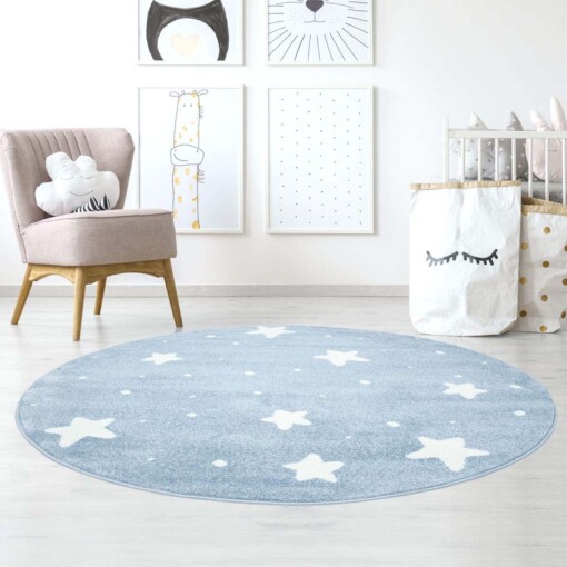 Tapis rond pour enfant petites étoiles 3D - bleu/Crème - sfeer