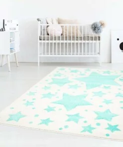 Tapis enfant étoiles 3D - Crème/bleu menthe - sfeer