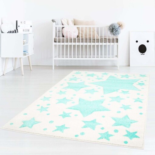 Tapis enfant étoiles 3D - Crème/bleu menthe - sfeer