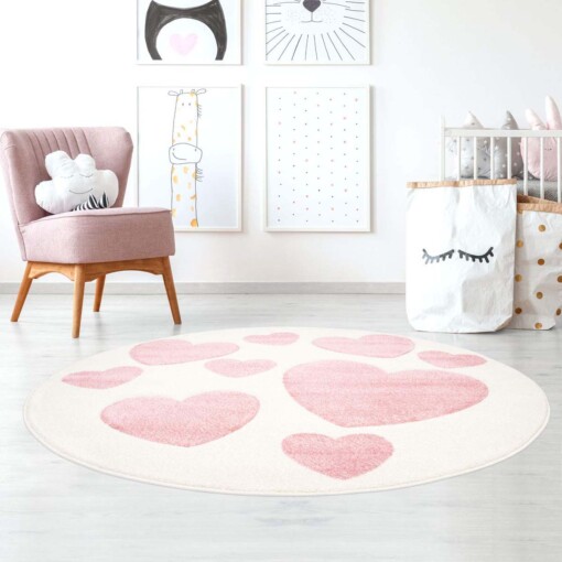 Tapis rond pour enfant Coeur 3D - Crème/rose - sfeer