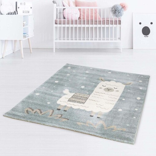 Tapis enfant lama - bleu/blanc - sfeer