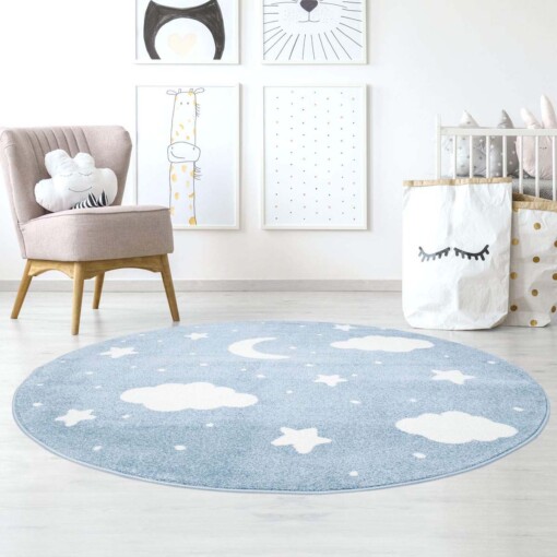 Tapis rond pour enfant nuage & étoile 3D - bleu/Crème - sfeer