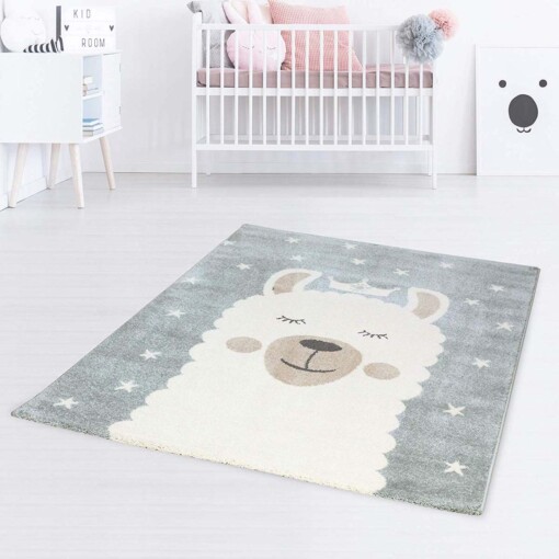 Tapis enfant Sleepy Lama - bleu/blanc - sfeer