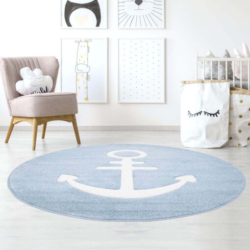 Tapis rond pour enfant Ancre 3D bleu - sfeer