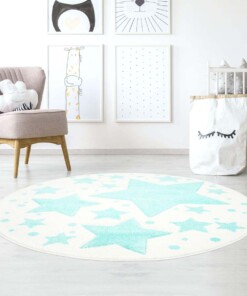 Tapis rond pour enfant étoiles 3D - Crème/bleu menthe - sfeer, thumbnail