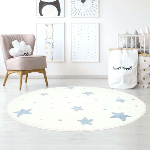 Tapis rond pour enfant petites étoiles 3D - Crème/bleu - sfeer