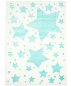 Tapis enfant étoiles 3D - Crème/bleu menthe - overzicht boven