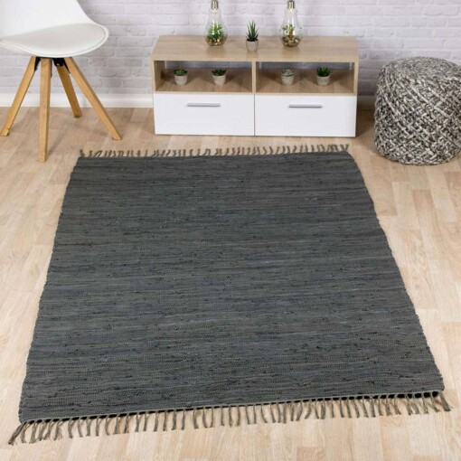 Tapis Kilim tissé main Bomull - gris anthracite - sfeer