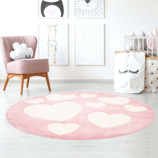 Tapis rond pour enfant Coeur 3D - rose/Crème - sfeer