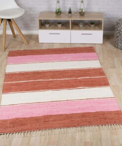 Tapis Kilim rayé tissé main Bomull - rouge/blanc - sfeer