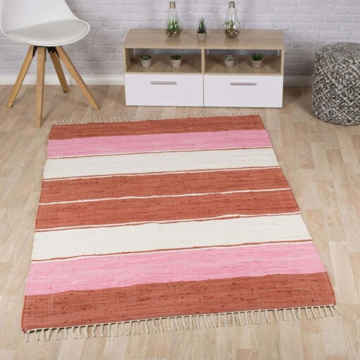 Tapis Kilim rayé tissé main Bomull - rouge/blanc - sfeer