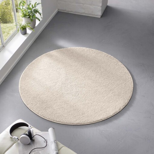 Tapis Rond poil ras Qualis - Crème - sfeer