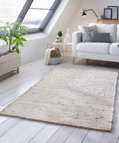 Tapis en laine tissé main Oslo - Crème/bleu - sfeer