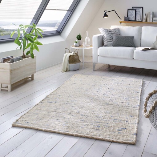 Tapis en laine tissé main Oslo - Crème/bleu - sfeer