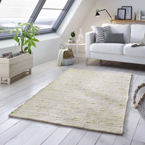 Tapis en laine tissé main Oslo - Crème/vert - sfeer